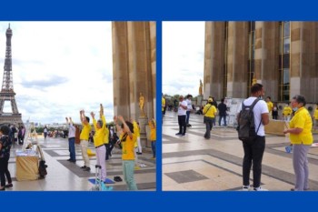 Париж. На площади Свобод и прав человека практикующие вновь протестуют против преследования в Китае